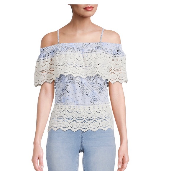 NO BOUNDARIES Womens Off Shoulder Blouse Size Medium 7-9 Juniors New - Picture 1 of 8